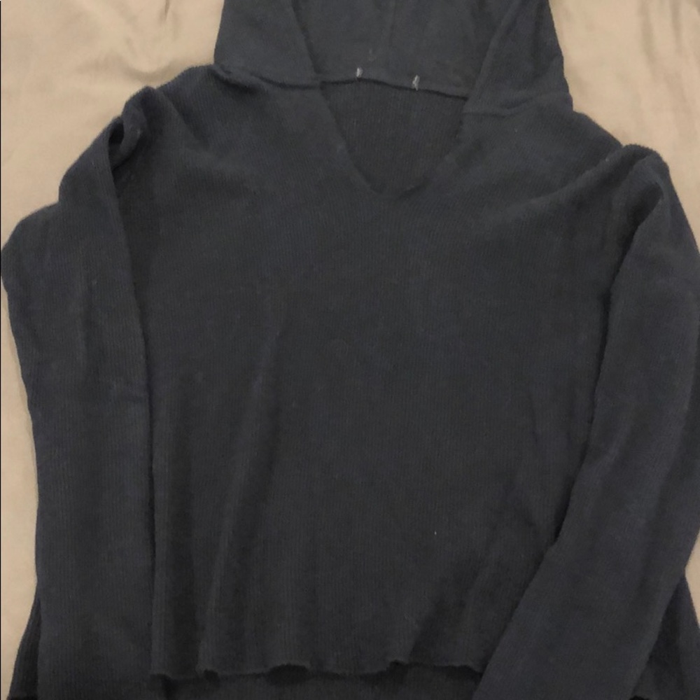 Brandy Melville Navy V-Neck Waffle Hoodie